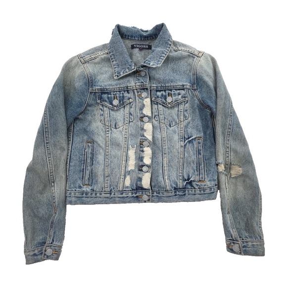Vigoss Jackets & Blazers - Vigoss Denim Biker Jacket Women's S Med Wash Distressed All Cotton J11880A EUC